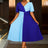 AOMEIDRESS A Line Pleated Dress V Neck Colorblock Casual Party Outfit Blue / S