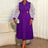 AOMEIDRESS A Line Pleated Dress V Neck Sheer Dot Puff Sleeves Gowns DeepPurple / L