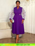 AOMEIDRESS A Line Pleated Dress V Neck Sheer Dot Puff Sleeves Gowns DeepPurple / L