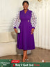 AOMEIDRESS A Line Pleated Dress V Neck Sheer Dot Puff Sleeves Gowns DeepPurple / L