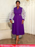 AOMEIDRESS A Line Pleated Dress V Neck Sheer Dot Puff Sleeves Gowns DeepPurple / L