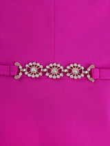 AOMEIDRESS A Line Pleated Dress V Neck Short Sleeve with Diamond Belt