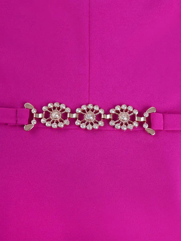 AOMEIDRESS A Line Pleated Dress V Neck Short Sleeve with Diamond Belt