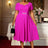 AOMEIDRESS A Line Pleated Dress V Neck Short Sleeve with Diamond Belt Rose / L