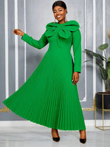 AOMEIDRESS A Line Pleated Dress with Long Sleeves Oversize 3D Flower