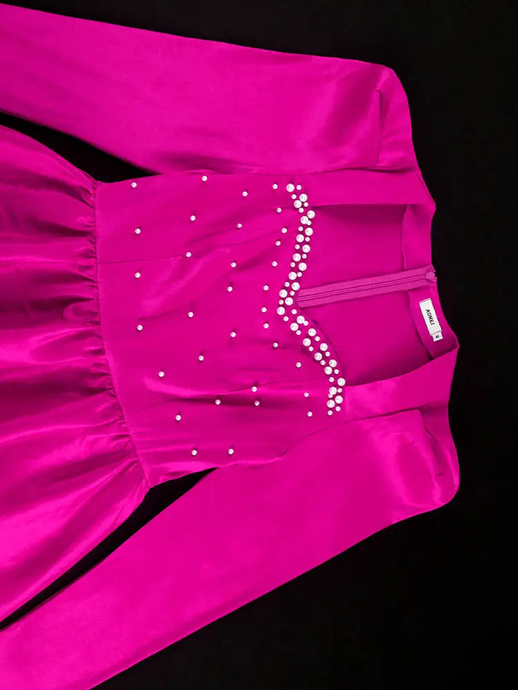 AOMEIDRESS A Line Puffy Dress Beading Sweetheart Neck Long Sleeves
