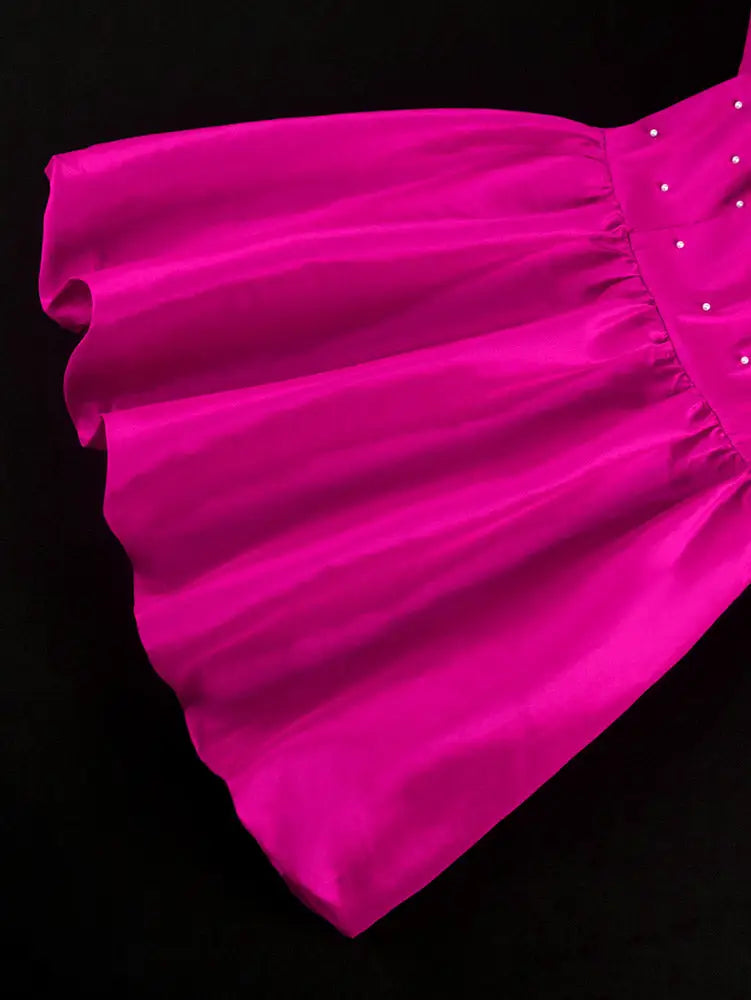 AOMEIDRESS A Line Puffy Dress Beading Sweetheart Neck Long Sleeves