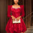 AOMEIDRESS A Line Puffy Dress Beading Sweetheart Neck Long Sleeves - Red / S