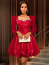 AOMEIDRESS A Line Puffy Dress Beading Sweetheart Neck Long Sleeves - Red / S