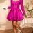 AOMEIDRESS A Line Puffy Dress Beading Sweetheart Neck Long Sleeves - Rose / S