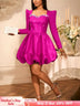 AOMEIDRESS A Line Puffy Dress Beading Sweetheart Neck Long Sleeves - Rose / S