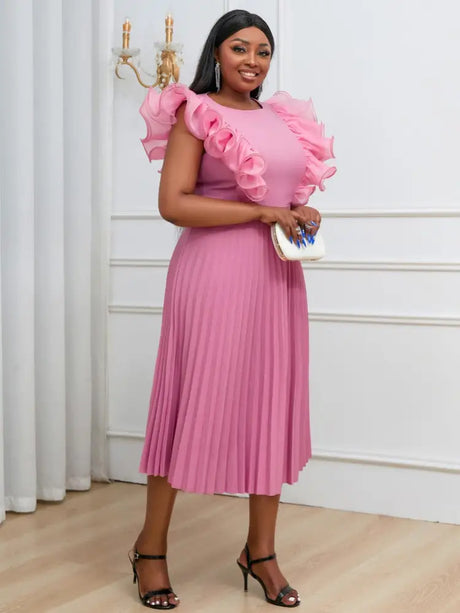 Pink birthday dress ladies pleated dresses