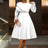 AOMEIDRESS Elegant A Line Sequins Ruffle Dress Flare Sleeve for Party White / S