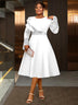 AOMEIDRESS Elegant A Line Sequins Ruffle Dress Flare Sleeve for Party White / S