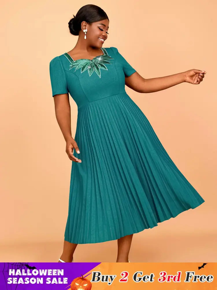 AOMEIDRESS A Line Wedding Guest Dresses V Neck Embroidered Sequin Green  