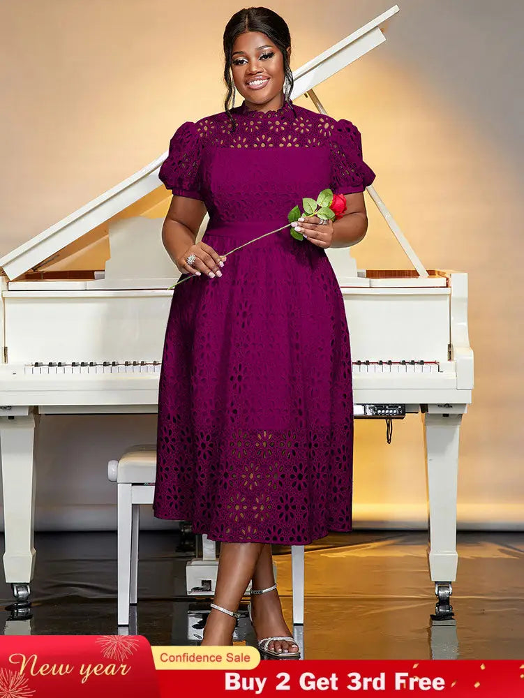 AOMEIDRESS A-line White Party Dress Hollow-out Sexy Lace Dresses Purple / S