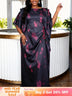 AOMEIDRESS Africa Bubu Dress Kaftan Priting Waist Tie Batwing Sleeves - Black / OneSize