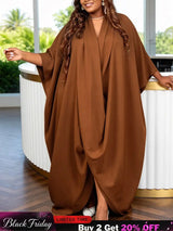 AOMEIDRESS Africa Bubu Dresses Kaftan V Neck Loose Batwing Sleeves - Brown / OneSize