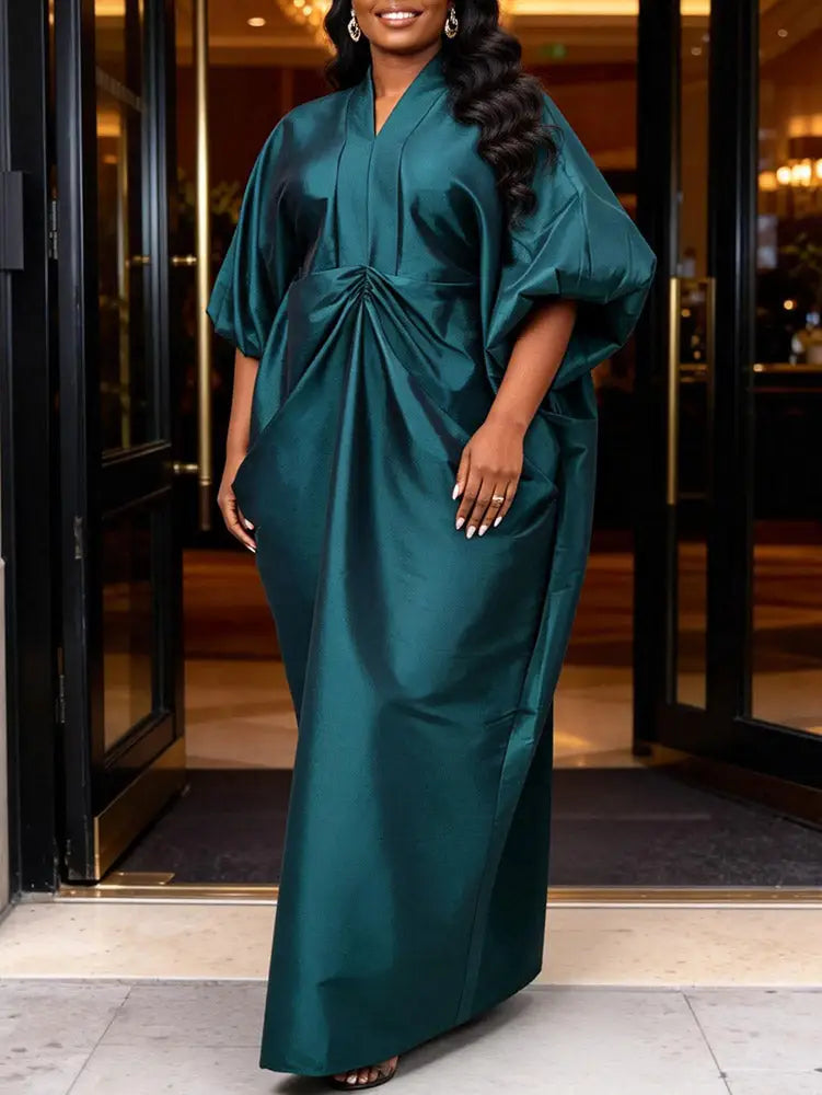 AOMEIDRESS African Kaftan Bubu Dress V Neck Shrring Loose Waist Tie