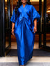 AOMEIDRESS African Kaftan Bubu Dress V Neck Shrring Loose Waist Tie - Blue / OneSize