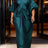 AOMEIDRESS African Kaftan Bubu Dress V Neck Shrring Loose Waist Tie - PeacockBlue / OneSize