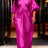 AOMEIDRESS African Kaftan Bubu Dress V Neck Shrring Loose Waist Tie - Rose / OneSize