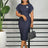 AOMEIDRESS African Pretty Church Dresses Short Sleeve Elegant Bodycon Gowns DEEP BLUE / S