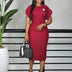 AOMEIDRESS African Pretty Church Dresses Short Sleeve Elegant Bodycon Gowns Red / S