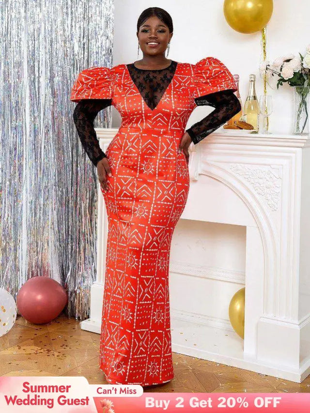 Red plus size long sleeve formal dresses