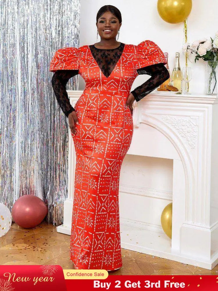 Red plus size long sleeve formal dresses