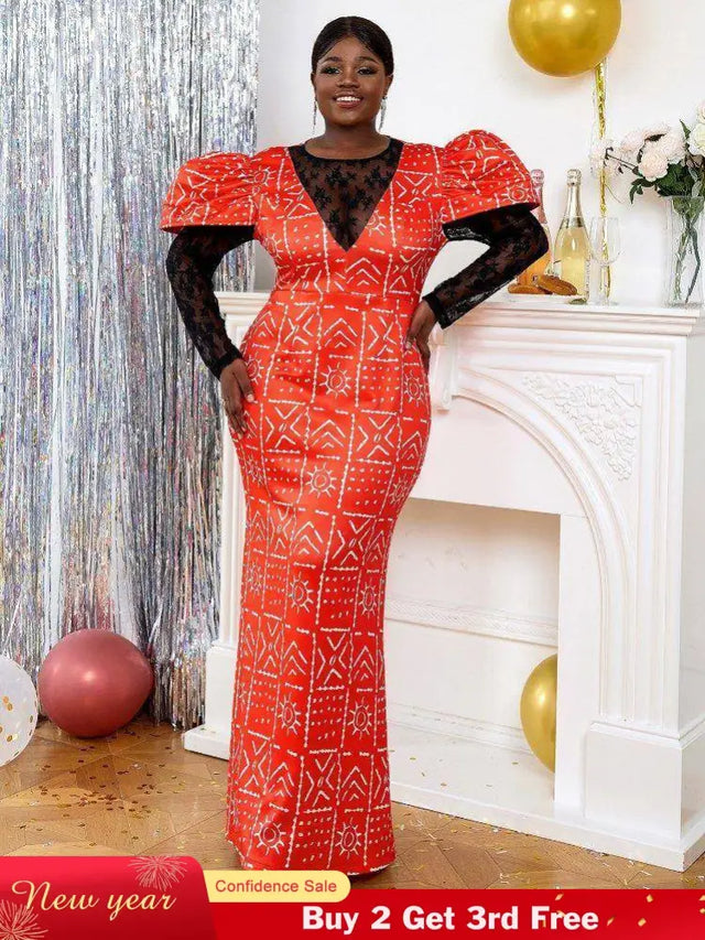 Red plus size long sleeve formal dresses