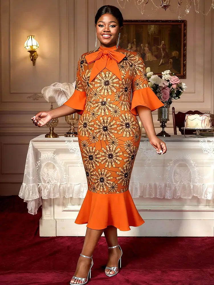 AOMEIDRESS African Printed Mermaid Dress Office Lady Church Gowns