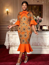 AOMEIDRESS African Printed Mermaid Dress Office Lady Church Gowns