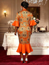 AOMEIDRESS African Printed Mermaid Dress Office Lady Church Gowns