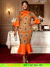 AOMEIDRESS African Printed Mermaid Dress Office Lady Church Gowns Orange / S
