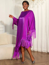 AOMEIDRESS African Shiny Tassel Boubou Dress Loose Traditional Gowns Purple / OneSize