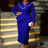 AOMEIDRESS Asymmetric Split V Neck Dress Beaded Long Sleeve Ruffles Blue / S