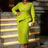 AOMEIDRESS Asymmetric Split V Neck Dress Beaded Long Sleeve Ruffles Green / S
