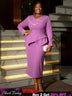 AOMEIDRESS Asymmetric Split V Neck Dress Beaded Long Sleeve Ruffles Purple / S