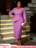 AOMEIDRESS Asymmetric Split V Neck Dress Beaded Long Sleeve Ruffles Purple / S