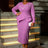 AOMEIDRESS Asymmetric Split V Neck Dress Beaded Long Sleeve Ruffles Purple / S