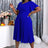 AOMEIDRESS Asymmetrical Neck Ruffles Short Sleeve Pleated Dress Blue / S