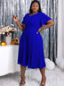 AOMEIDRESS Asymmetrical Neck Ruffles Short Sleeve Pleated Dress Blue / S