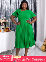 green asymmetrical neck midi dresses for women plus size pleated dress