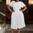 AOMEIDRESS Asymmetrical Neck Ruffles Short Sleeve Pleated Dress White / S
