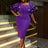 AOMEIDRESS Beaded Dress Short Sleeve Purple Ruffle Bubble Sleeve Square Neck
