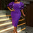 AOMEIDRESS Beaded Dress Short Sleeve Purple Ruffle Bubble Sleeve Square Neck
