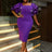AOMEIDRESS Beaded Dress Short Sleeve Purple Ruffle Bubble Sleeve Square Neck
