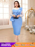 AOMEIDRESS Beaded Party Dress O Neck Long See Through Sleeve Ruffles Blue / S