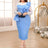 AOMEIDRESS Beaded Party Dress O Neck Long See Through Sleeve Ruffles Blue / S